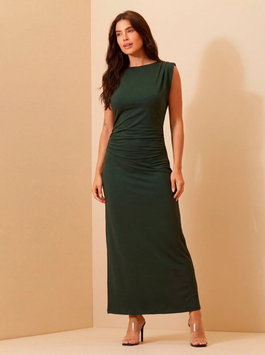 Vestido Longo Com Drapeado Verde 1