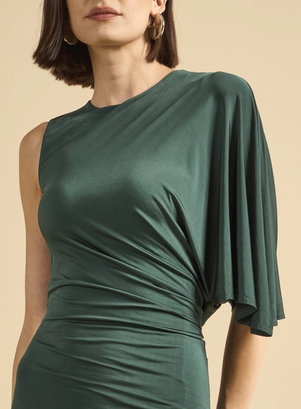 Vestido Longo Um Ombro Com Fenda