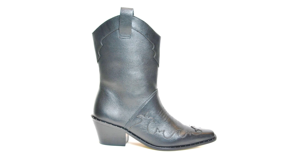 Bota Couro Cano Médio Salto Bloco Colcci Preto