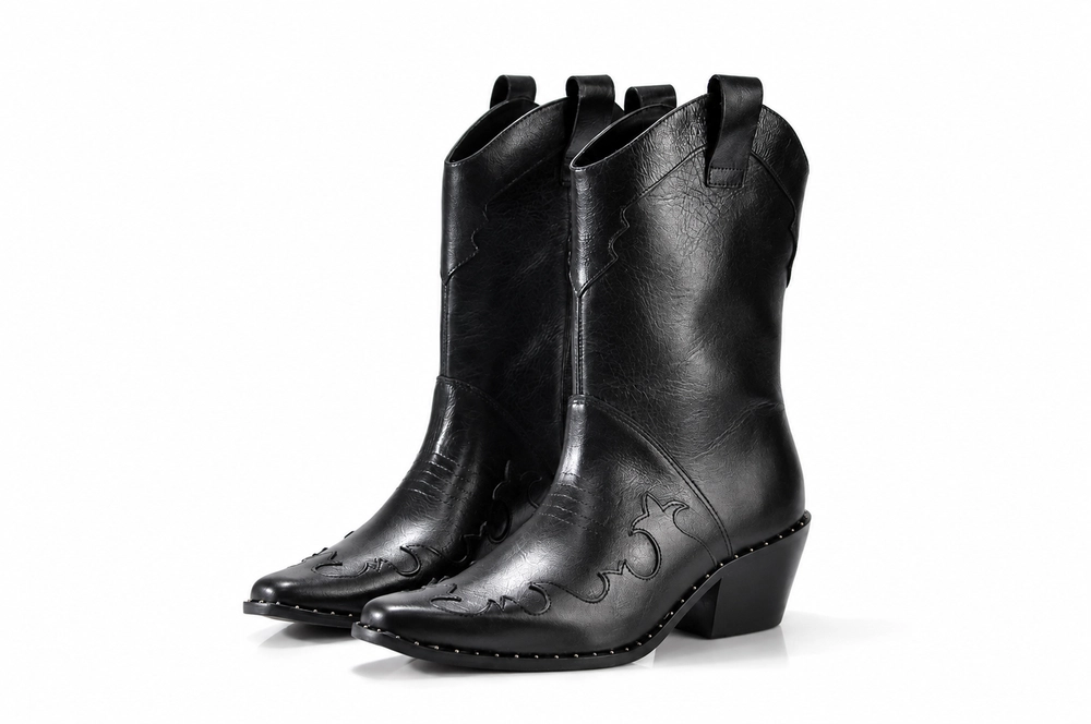 Bota Couro Cano Médio Salto Bloco Colcci Preto