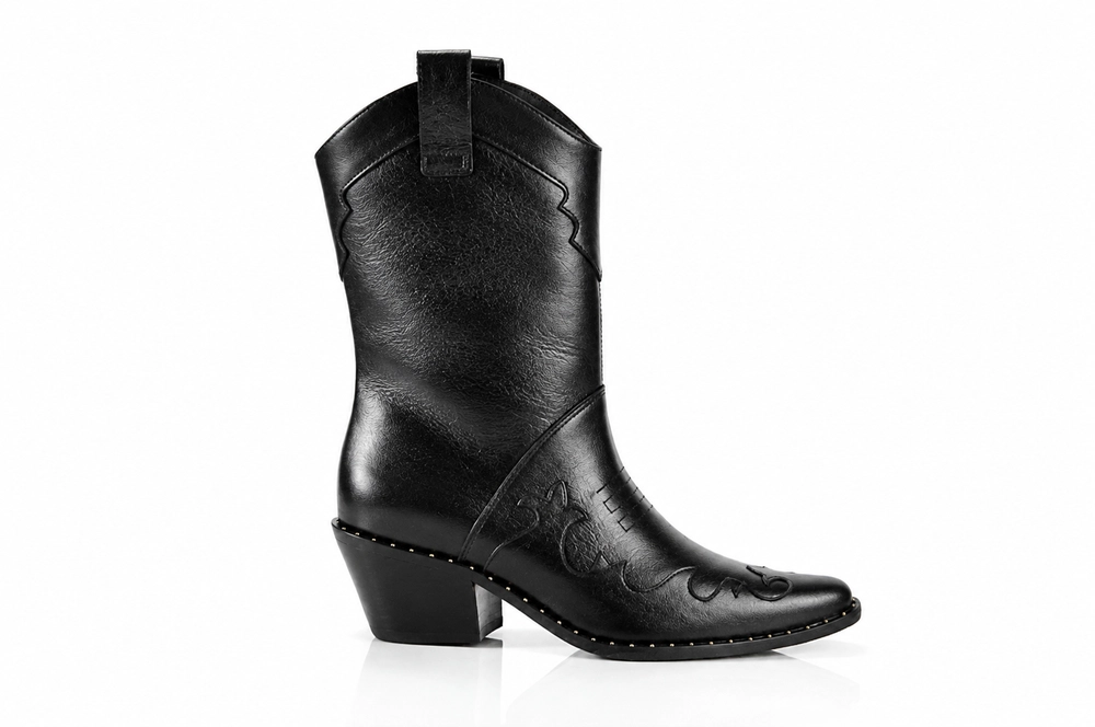 Bota Couro Cano Médio Salto Bloco Colcci Preto