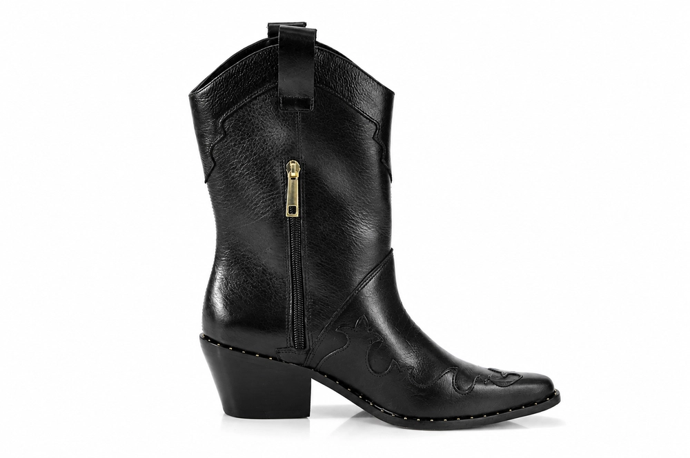 Bota Couro Cano Médio Salto Bloco Colcci Preto