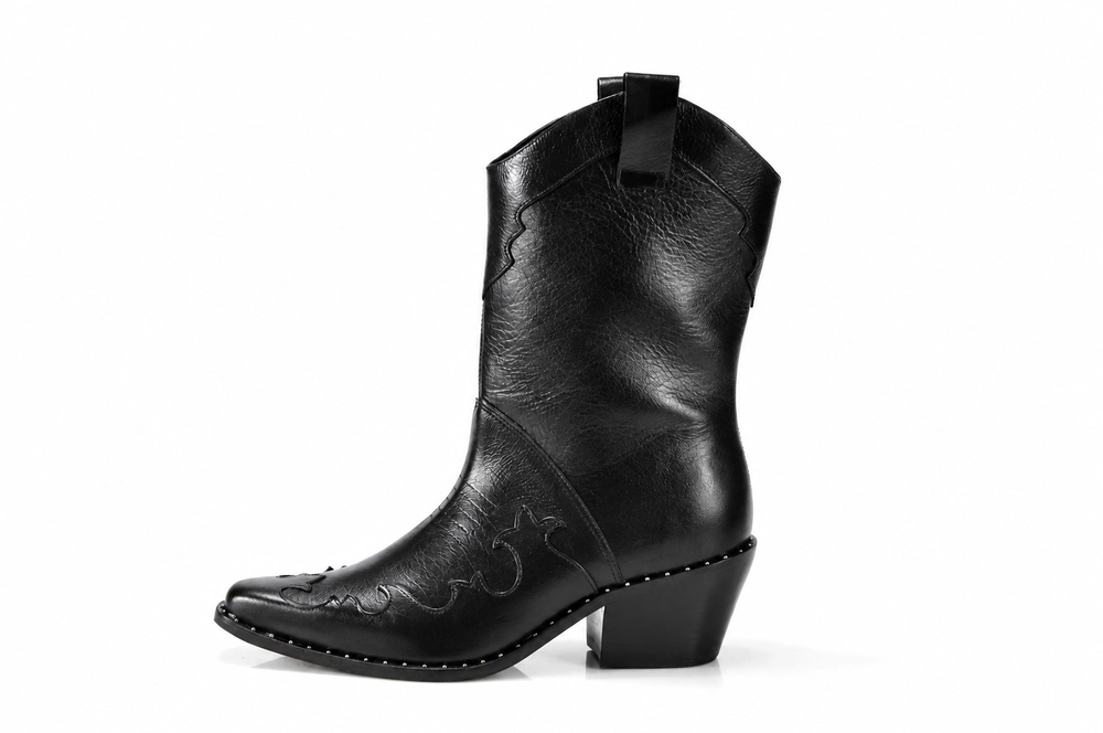 Bota Couro Cano Médio Salto Bloco Colcci Preto