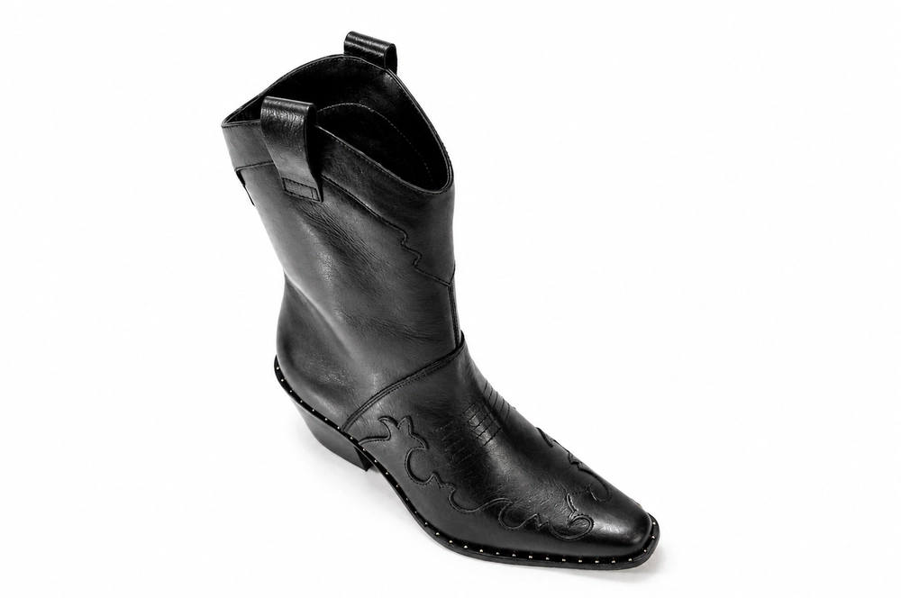 Bota Couro Cano Médio Salto Bloco Colcci Preto