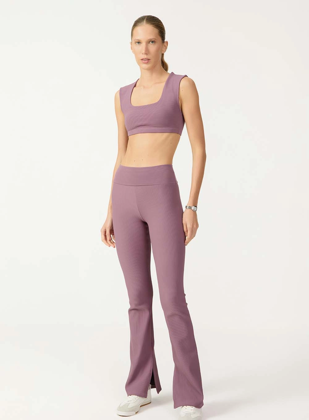Calça Flare Com Cós Estruturado Roxo