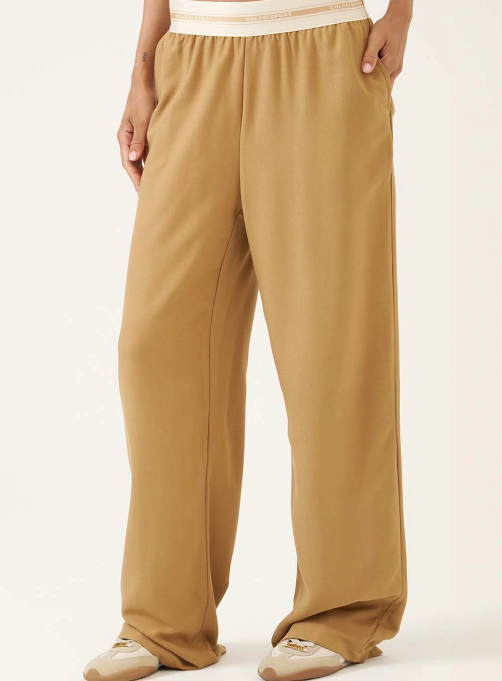 Calça Pantalona Com Cintura Elástica Bege