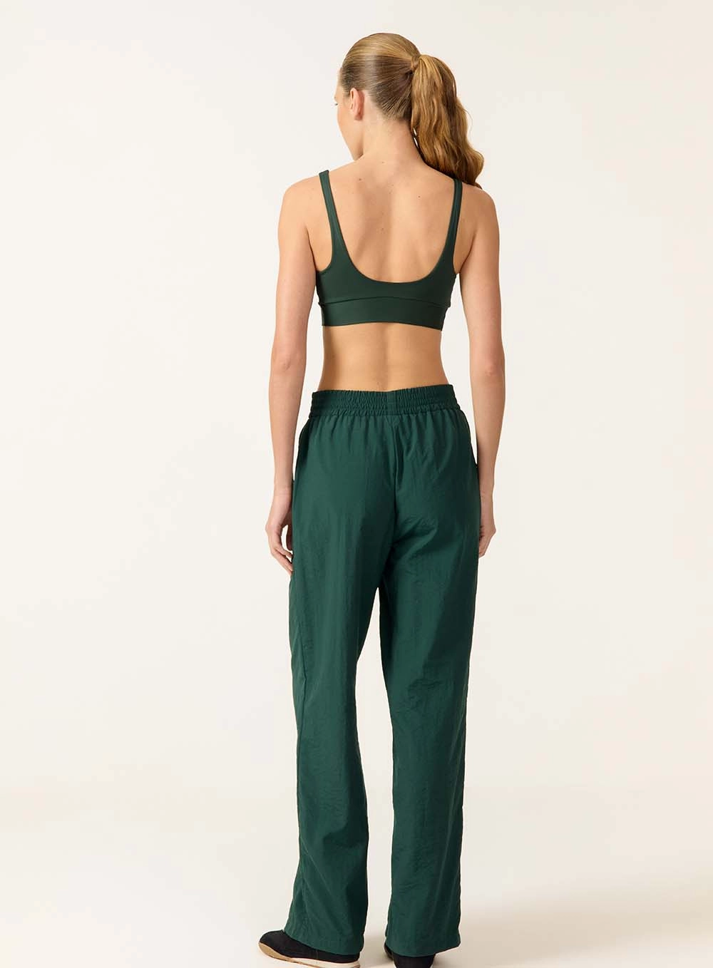 Calça Wide Leg Com Cós Elástico Verde