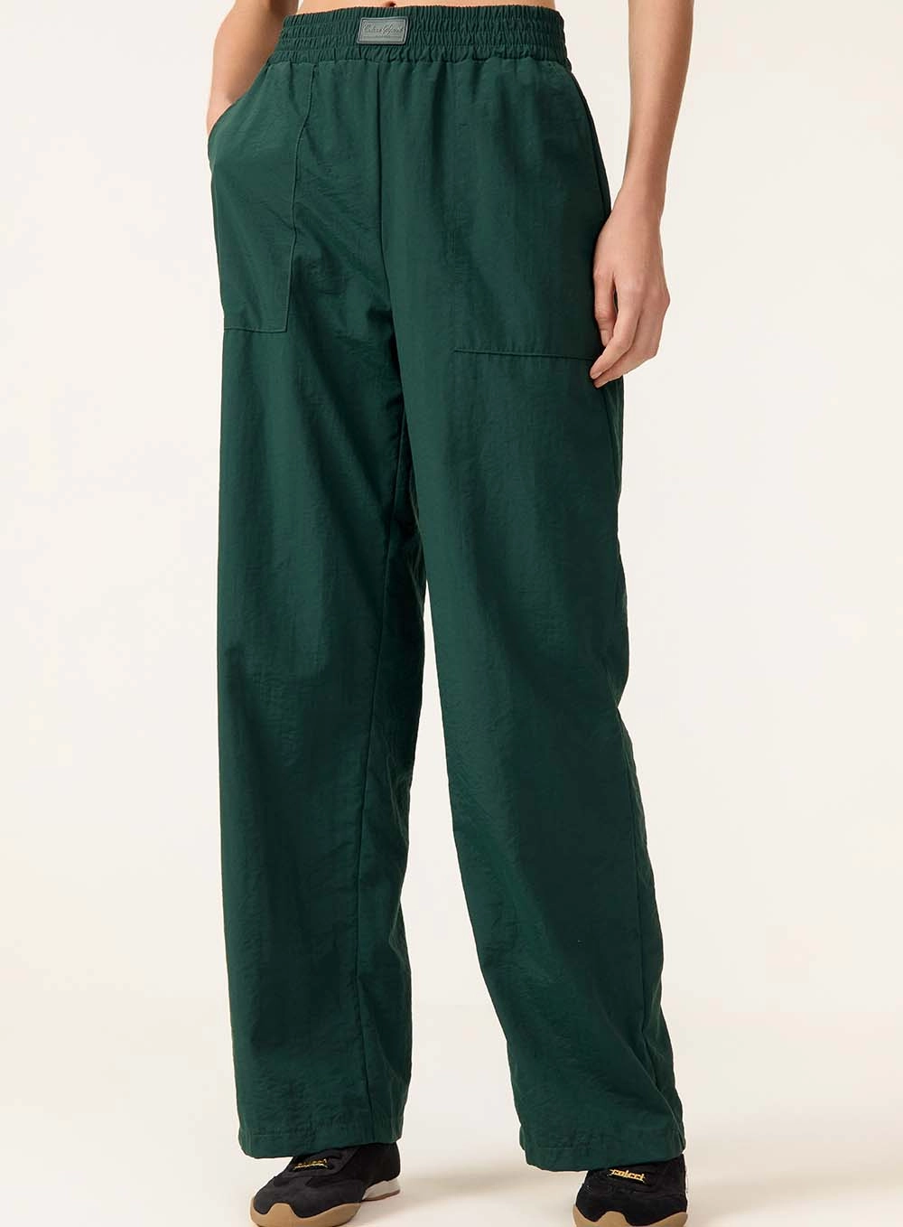 Calça Wide Leg Com Cós Elástico Verde