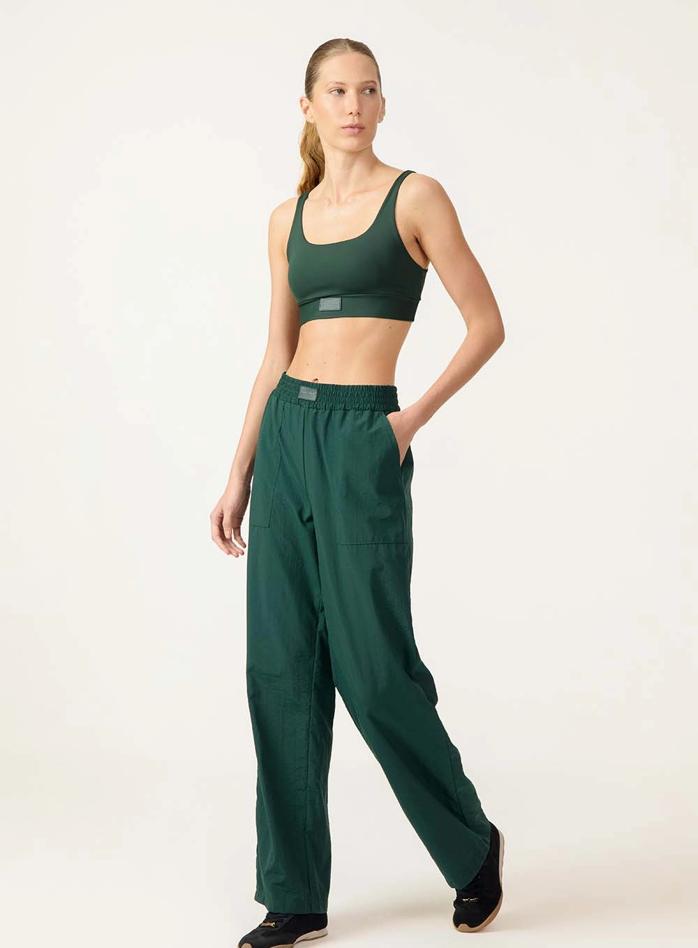 Calça Wide Leg Com Cós Elástico Verde