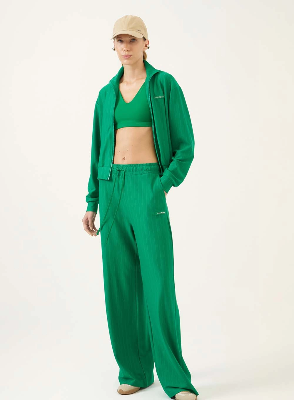 Calça Wide Leg Com Cós Elástico Franzido Verde