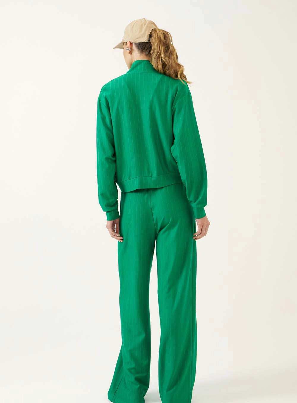 Calça Wide Leg Com Cós Elástico Franzido Verde