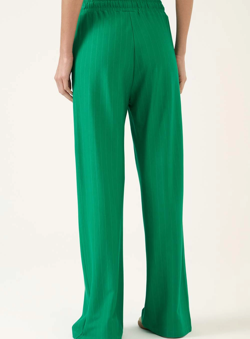 Calça Wide Leg Com Cós Elástico Franzido Verde