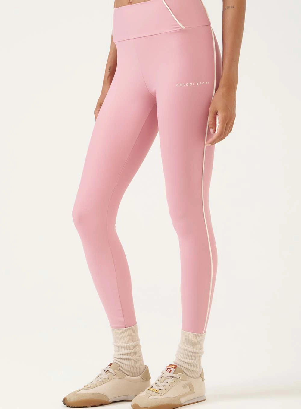 Calça Legging Cós Alto Detalhe Lateral Rosa