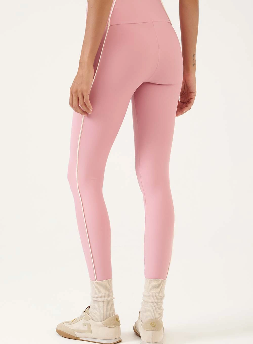 Calça Legging Cós Alto Detalhe Lateral Rosa