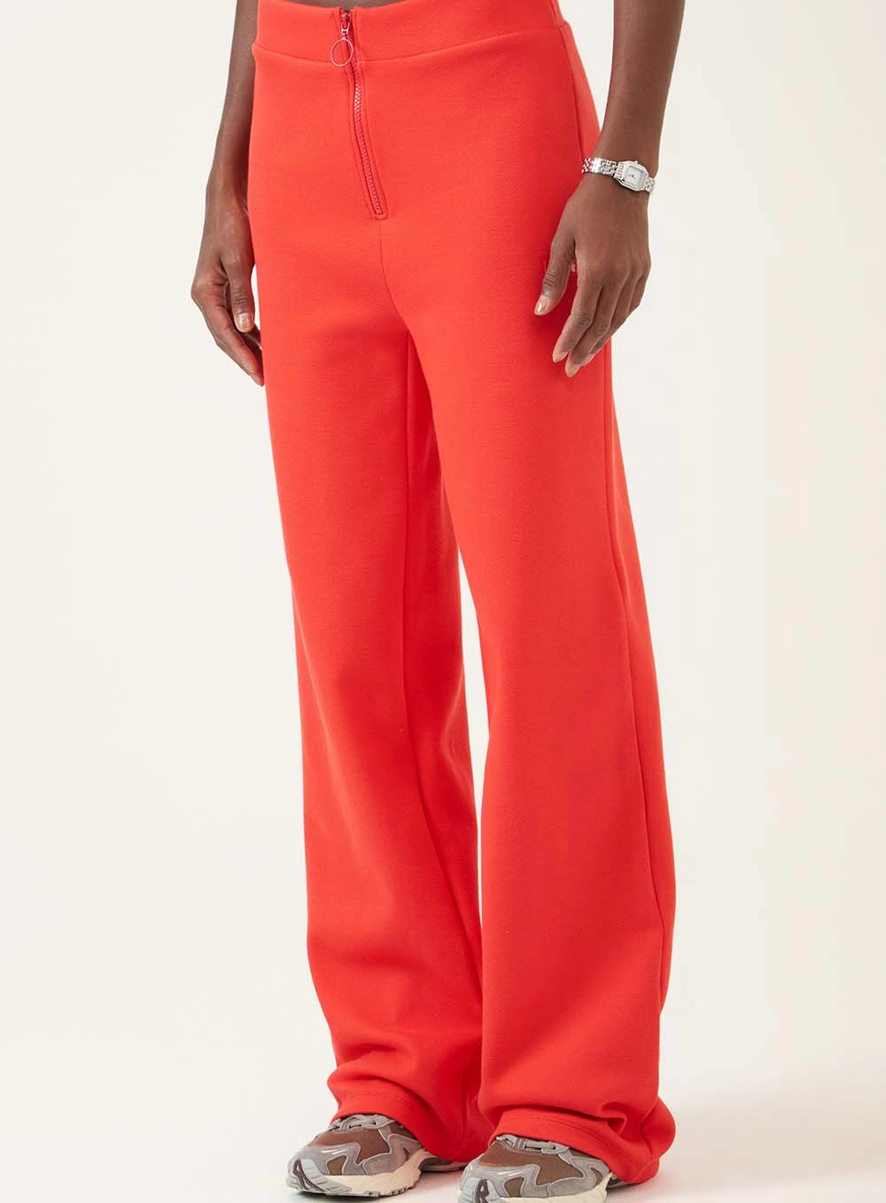 Calça Wide Leg Com Cintura Alta Vermelho