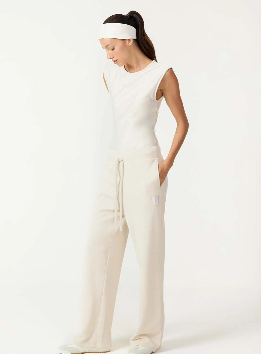 Calça Wide Leg Em Malha Texturizada