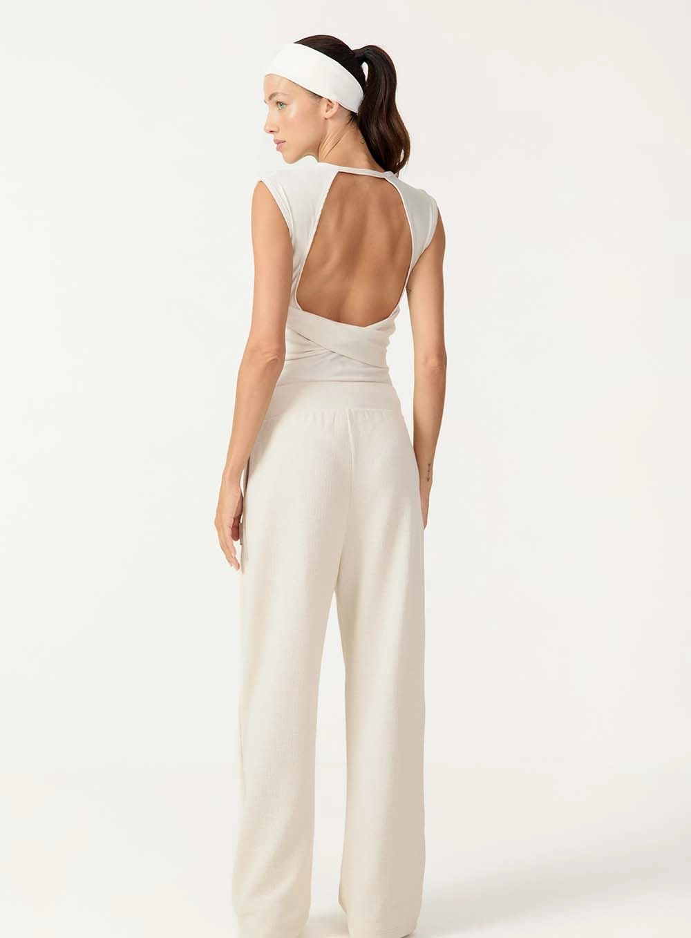 Calça Wide Leg Em Malha Texturizada Cinza