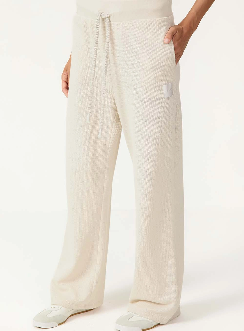 Calça Wide Leg Em Malha Texturizada Cinza