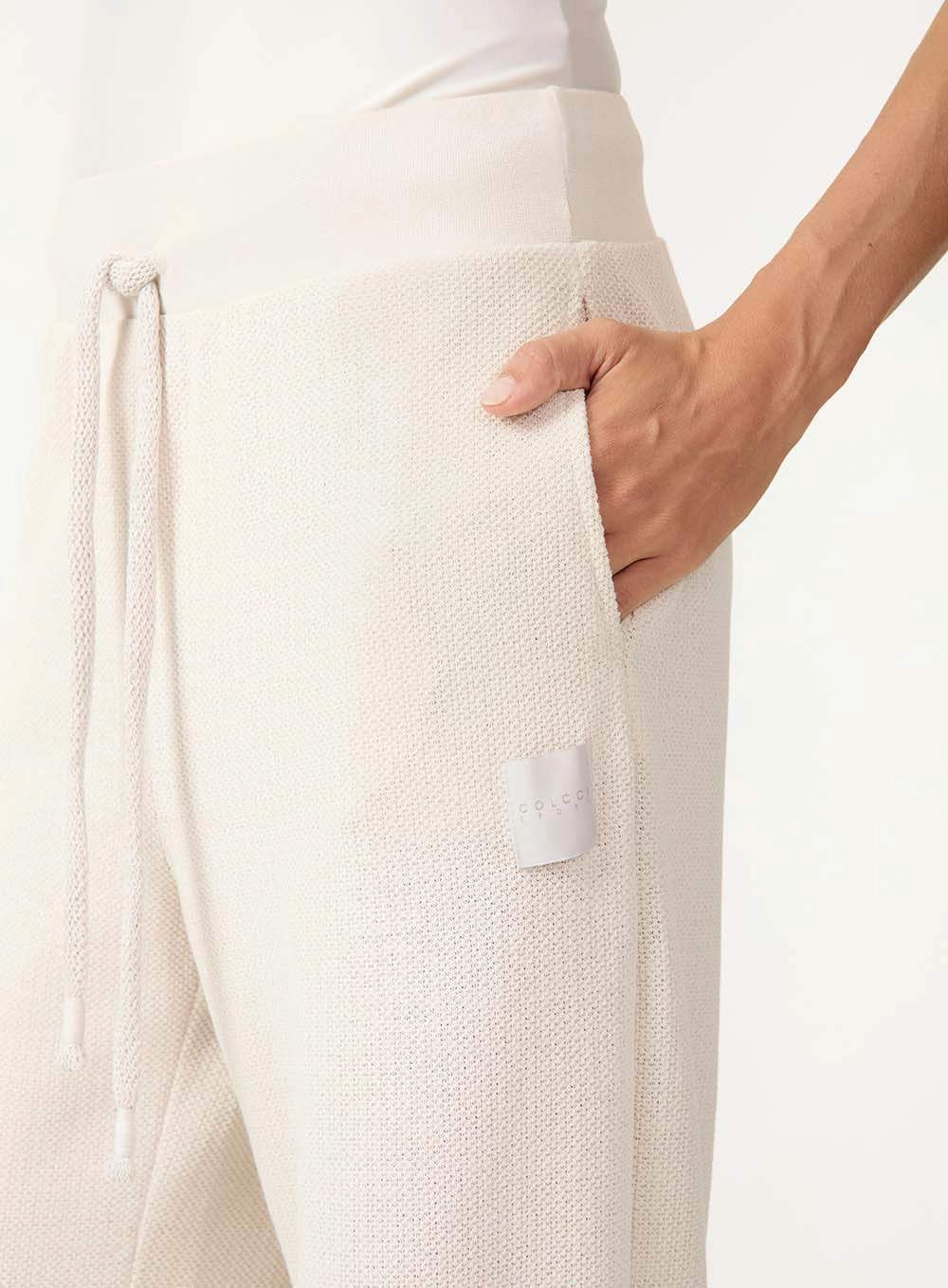 Calça Wide Leg Em Malha Texturizada Cinza