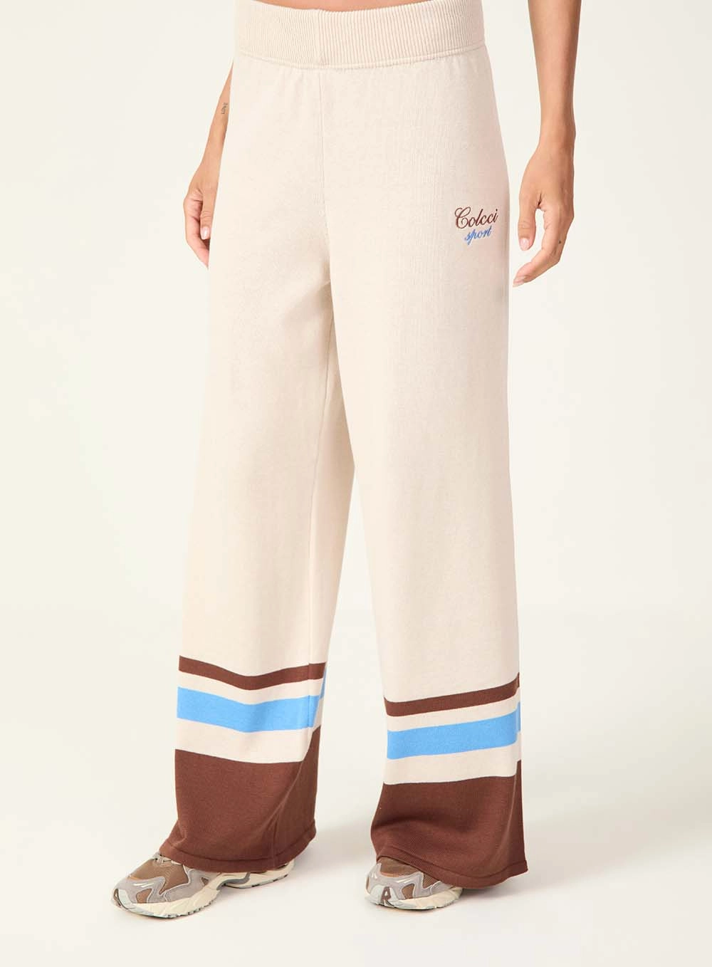 Calça Wide Leg Com Listras Coloridas Estampados