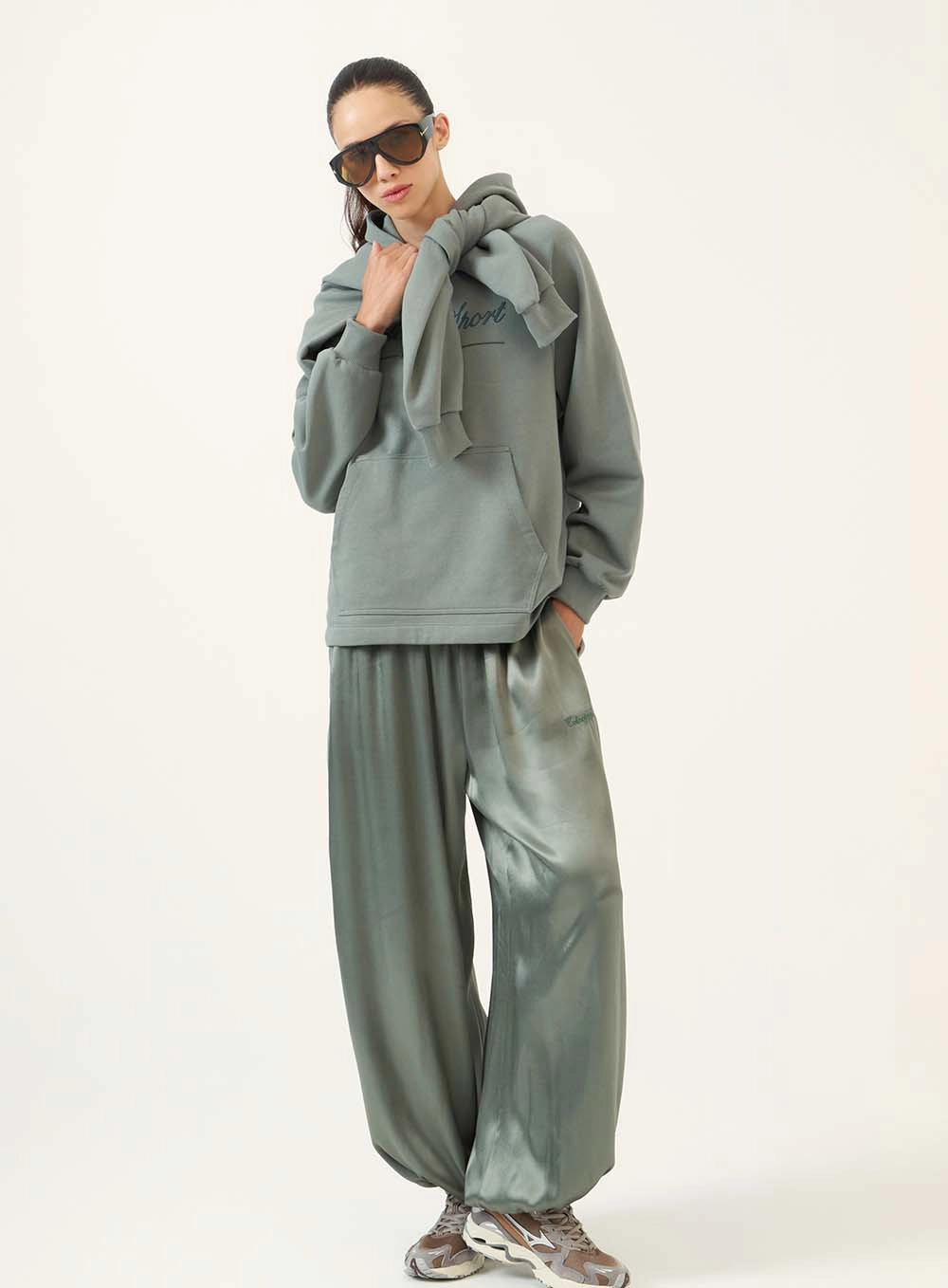Calça Pantalona Com Cintura Elástica Verde