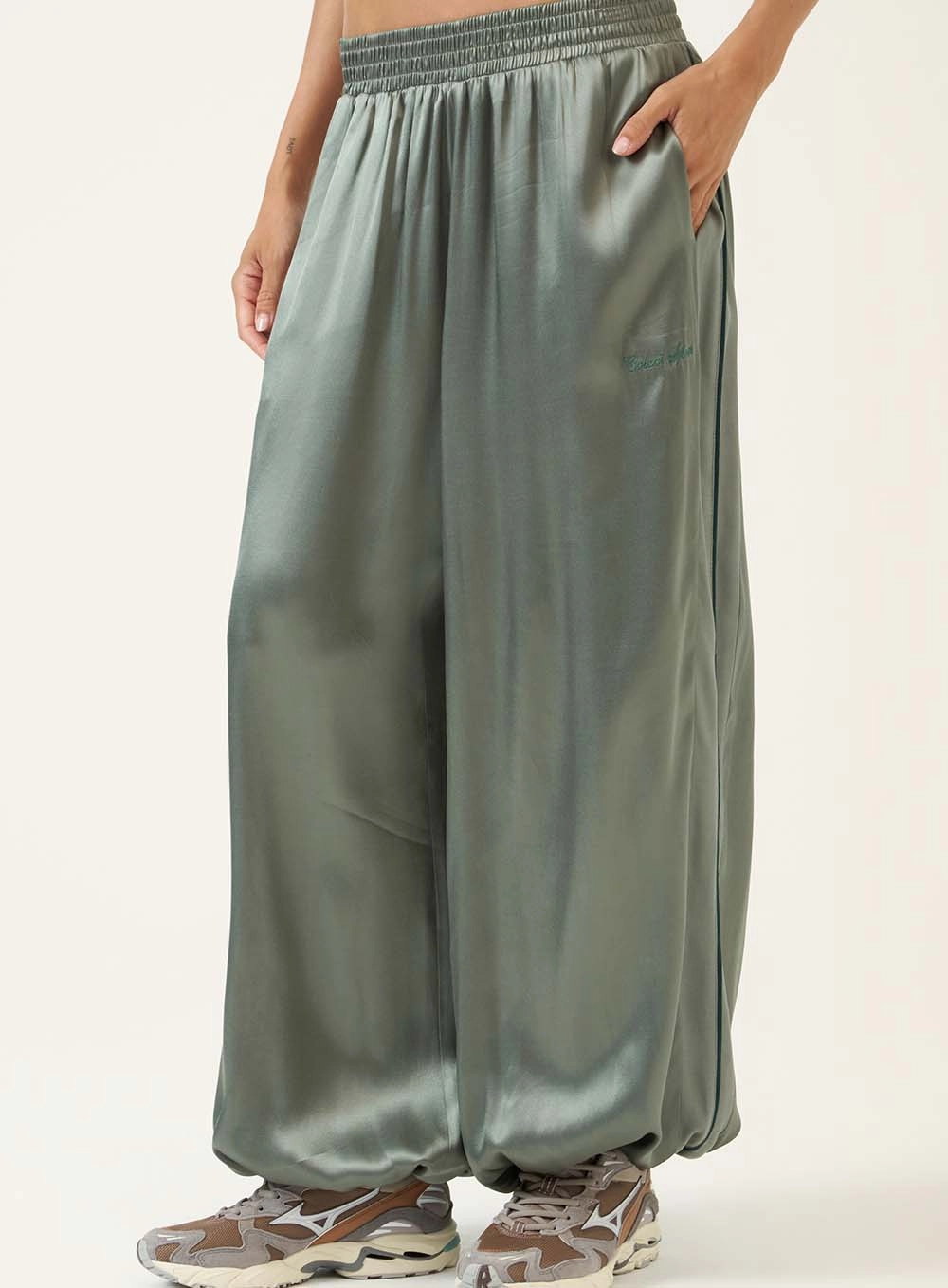 Calça Pantalona Com Cintura Elástica Verde