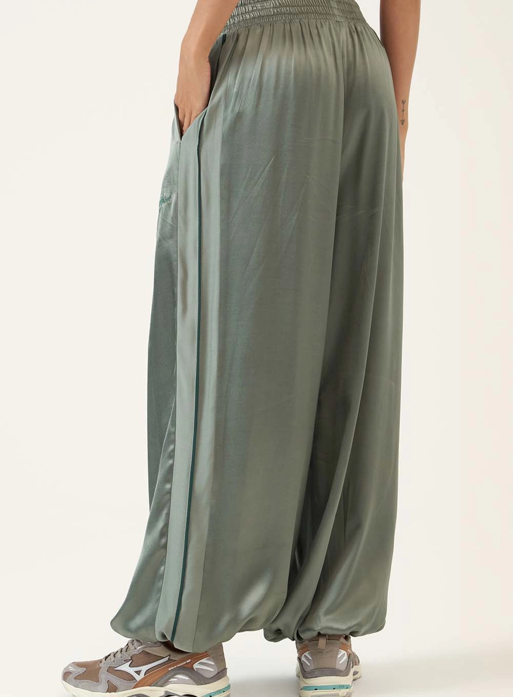 Calça Pantalona Com Cintura Elástica Verde