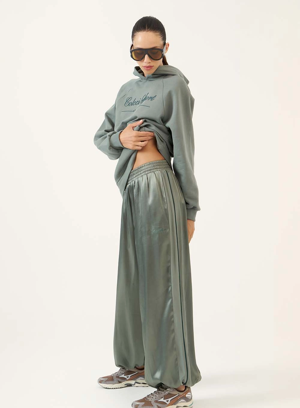 Calça Pantalona Com Cintura Elástica Verde