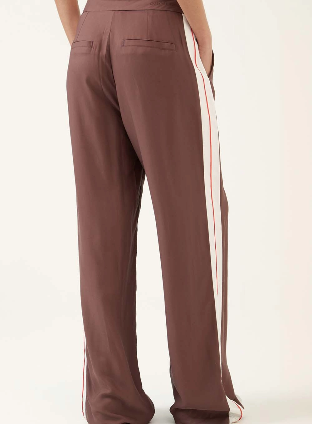 Calça Wide Leg Com Listra Lateral Marrom