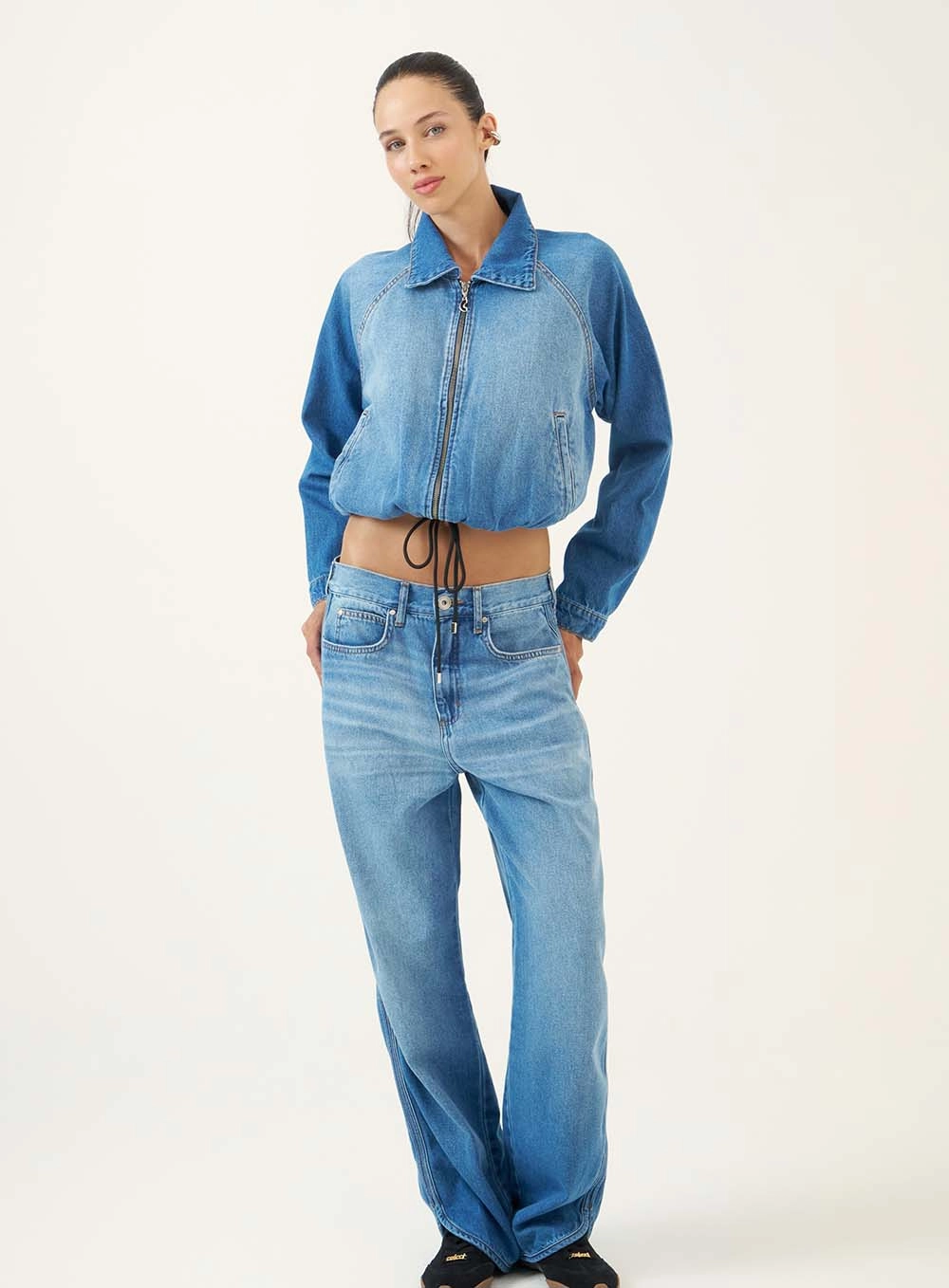 Calça Wide Leg Com Cintura Alta Índigo