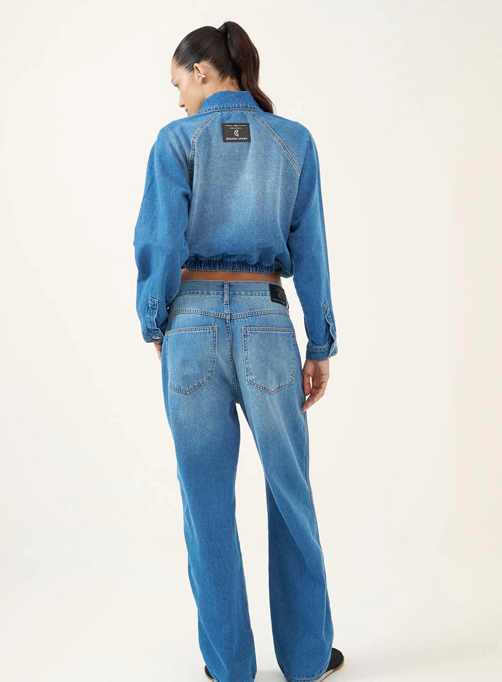 Calça Wide Leg Com Cintura Alta Índigo