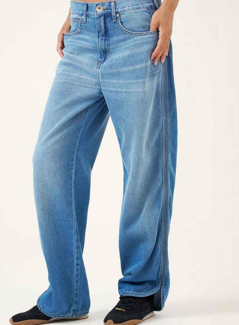 Calça Wide Leg Com Cintura Alta Índigo