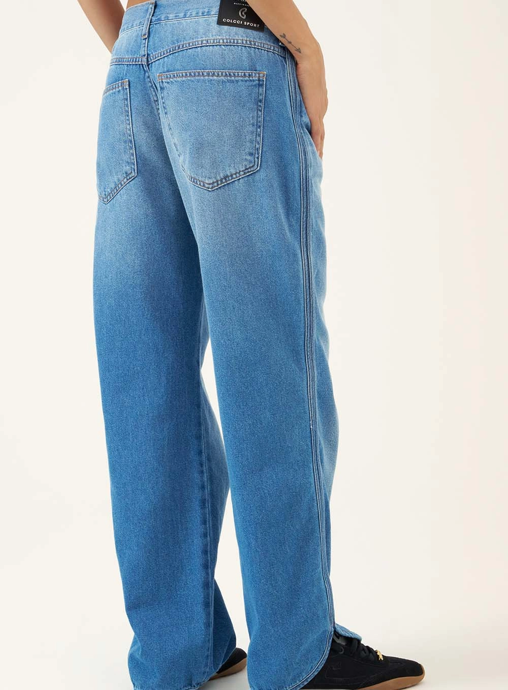 Calça Wide Leg Com Cintura Alta Índigo