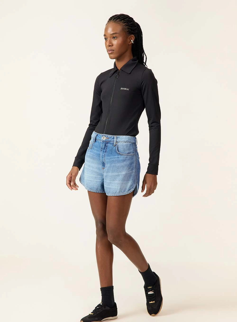 Short Jeans Runner De Cintura Alta Índigo