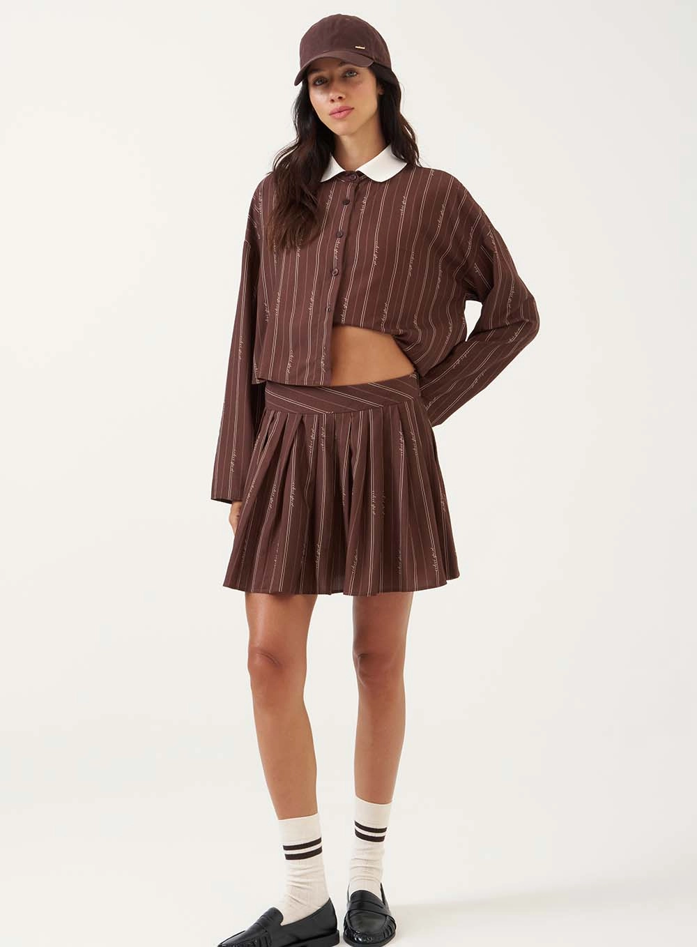 Saia Mini Plissada Pinstripe Estampados