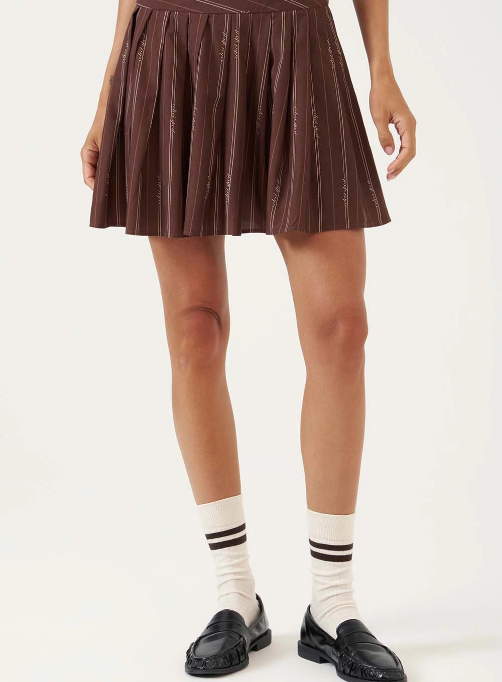 Saia Mini Plissada Pinstripe Estampados
