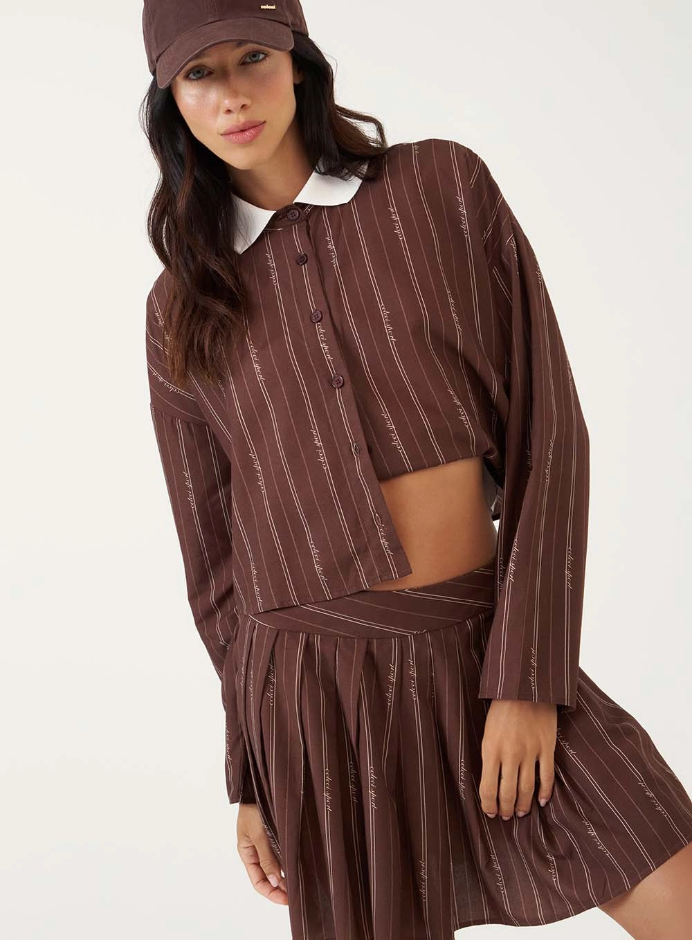 Saia Mini Plissada Pinstripe Estampados