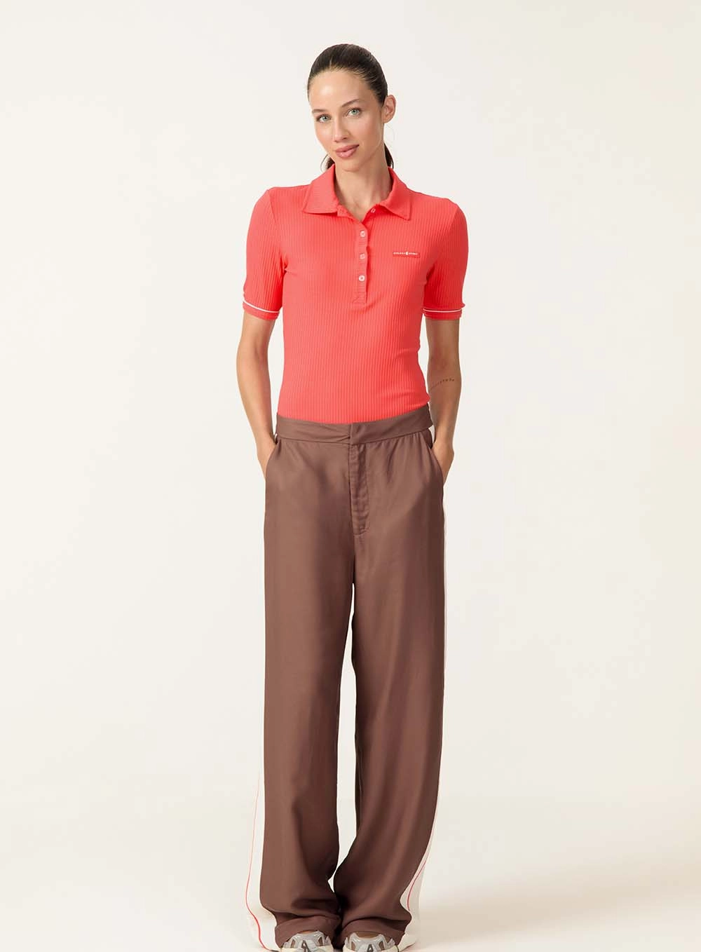 Polo Esportiva Canelada Ajustada Com Gola Clássica Vermelho