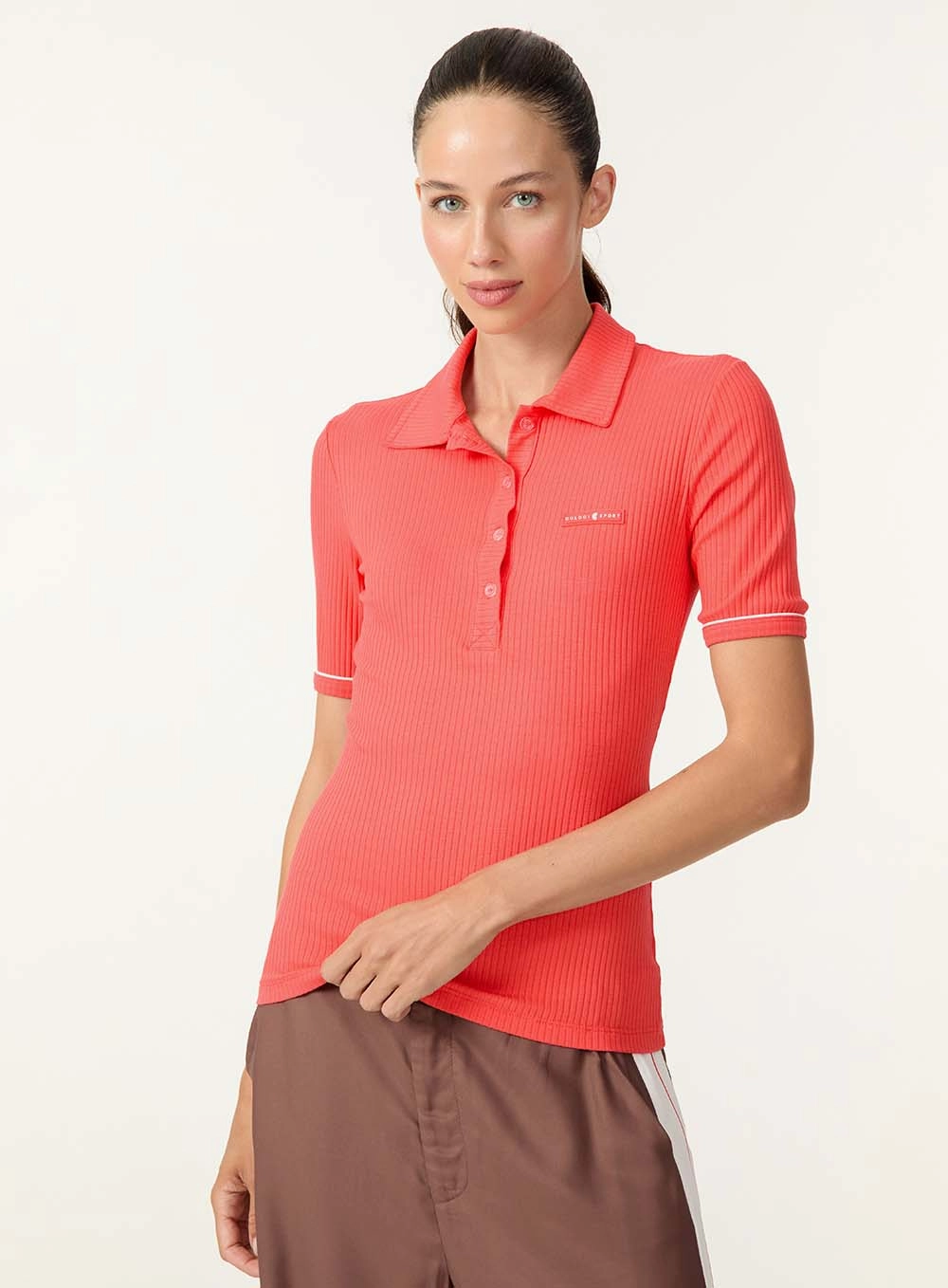 Polo Esportiva Canelada Ajustada Com Gola Clássica Vermelho