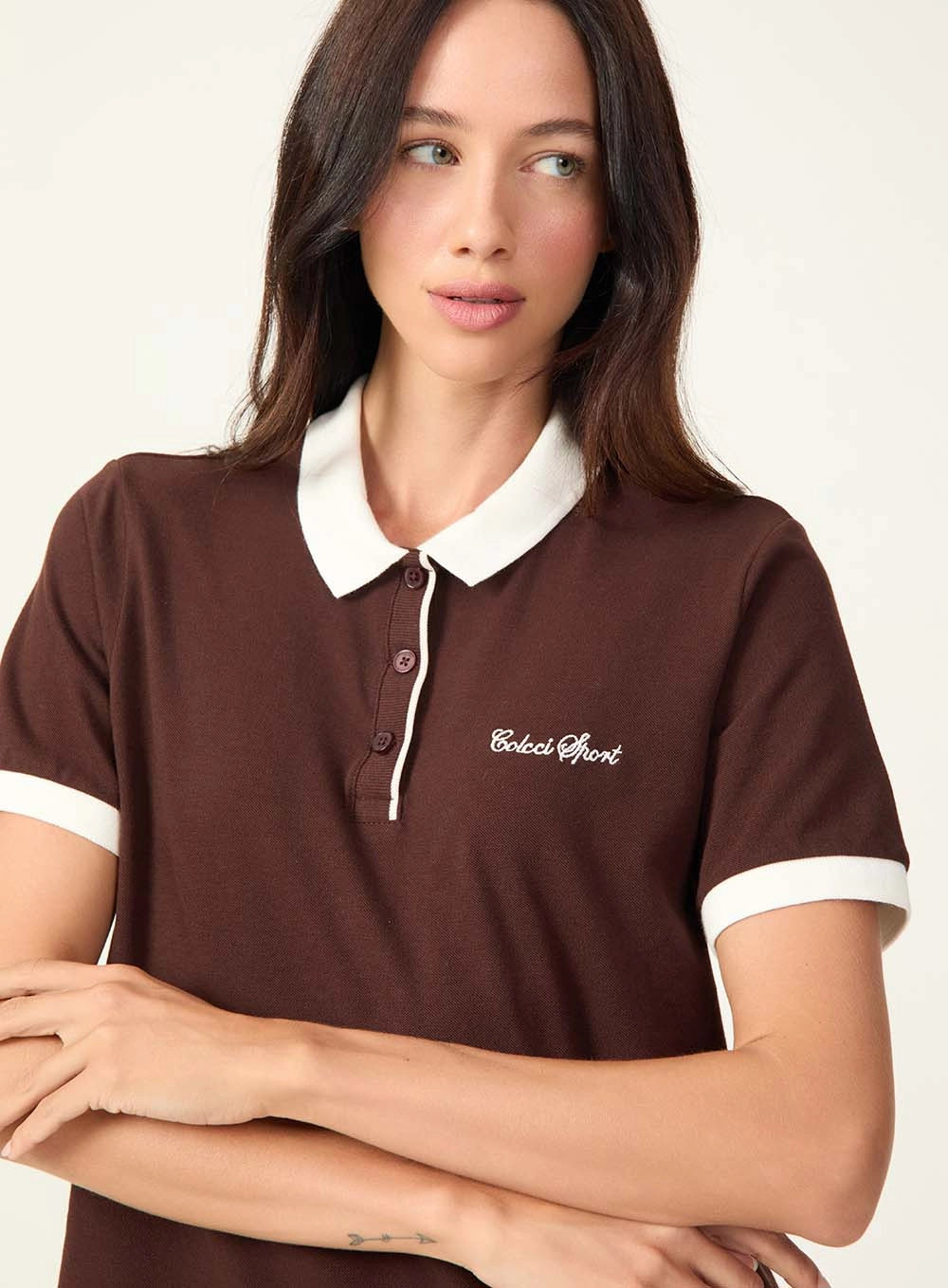 Polo Gola Contraste Marrom