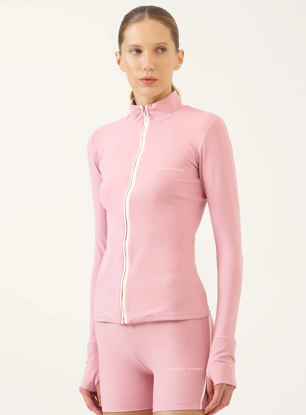 Jaqueta Esportiva Com Zíper E Gola Alta Rosa