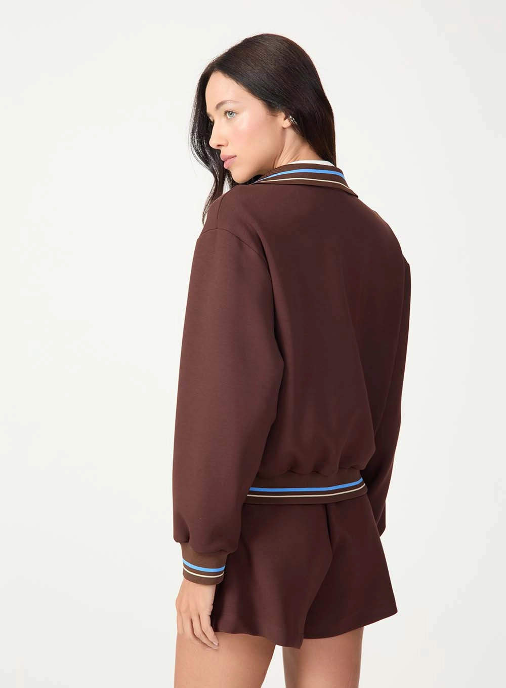 Jaqueta Cropped Com Listras Marrom