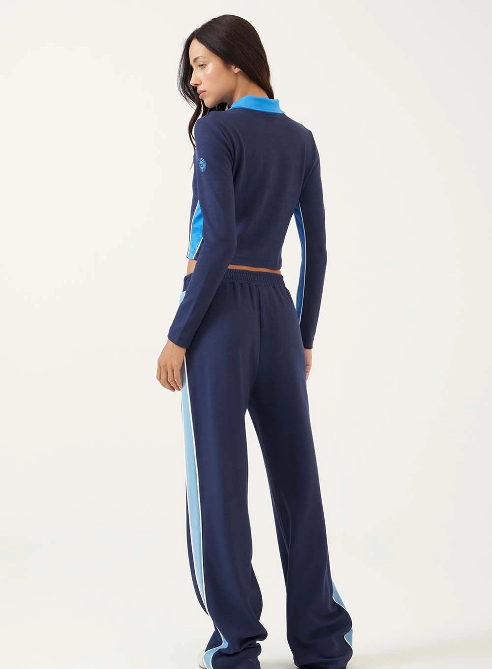Jaqueta Cropped Com Listra Contrastante Azul