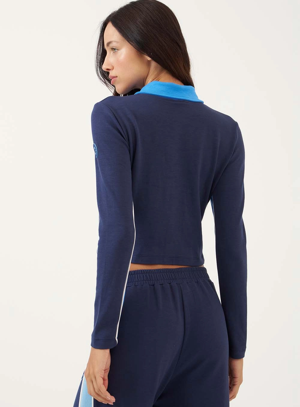 Jaqueta Cropped Com Listra Contrastante Azul