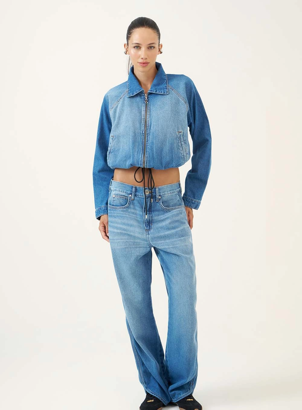 Jaqueta Cropped Balonê Regulável Índigo