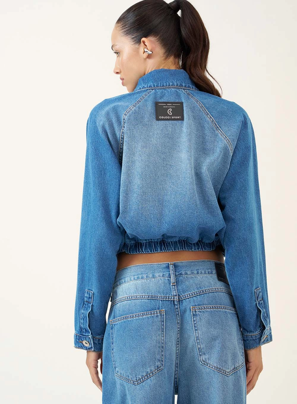 Jaqueta Cropped Balonê Regulável Índigo