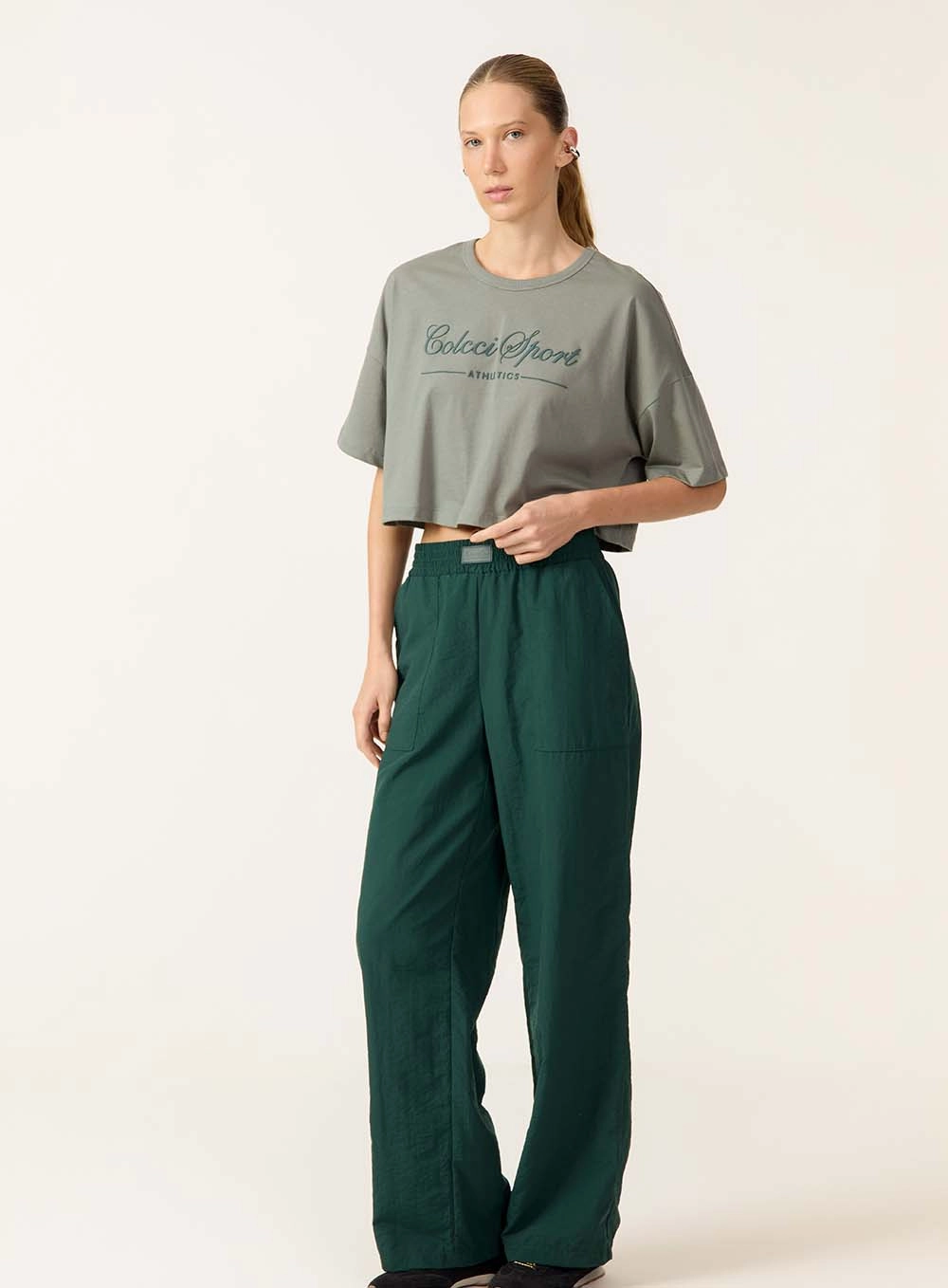 Camiseta Cropped Ampla Estampada Verde