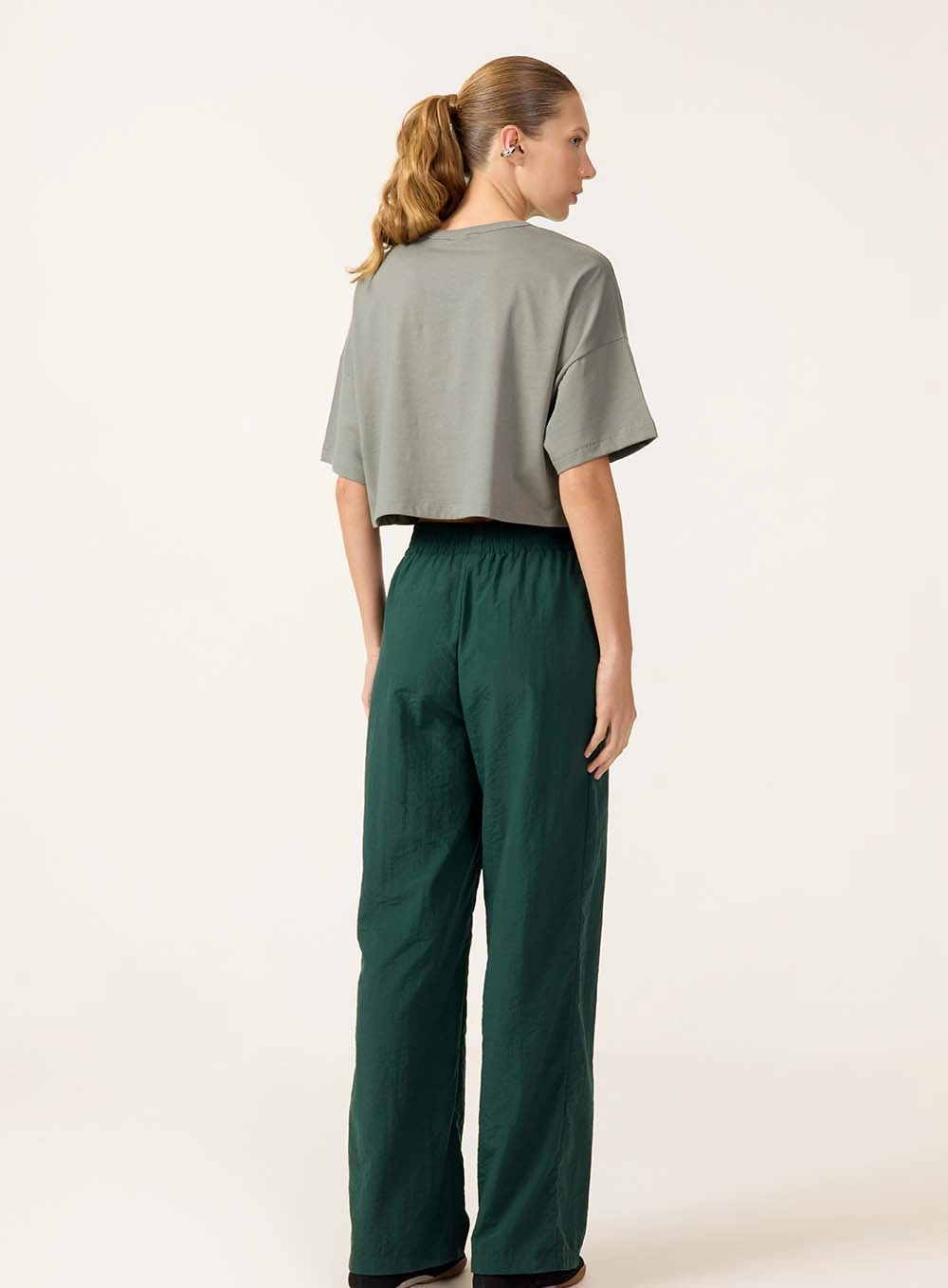 Camiseta Cropped Ampla Estampada Verde