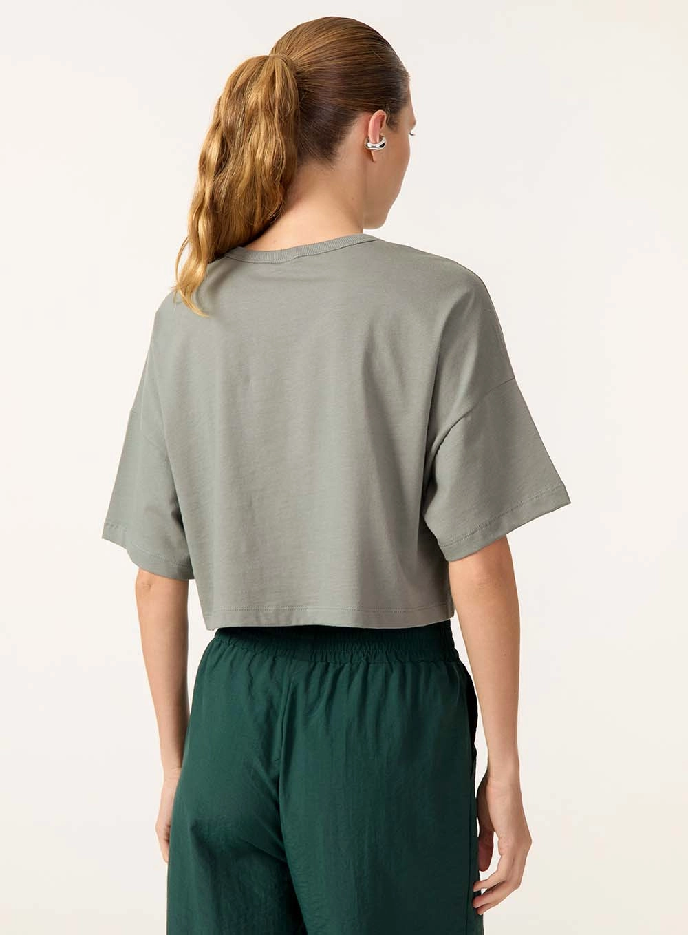 Camiseta Cropped Ampla Estampada Verde