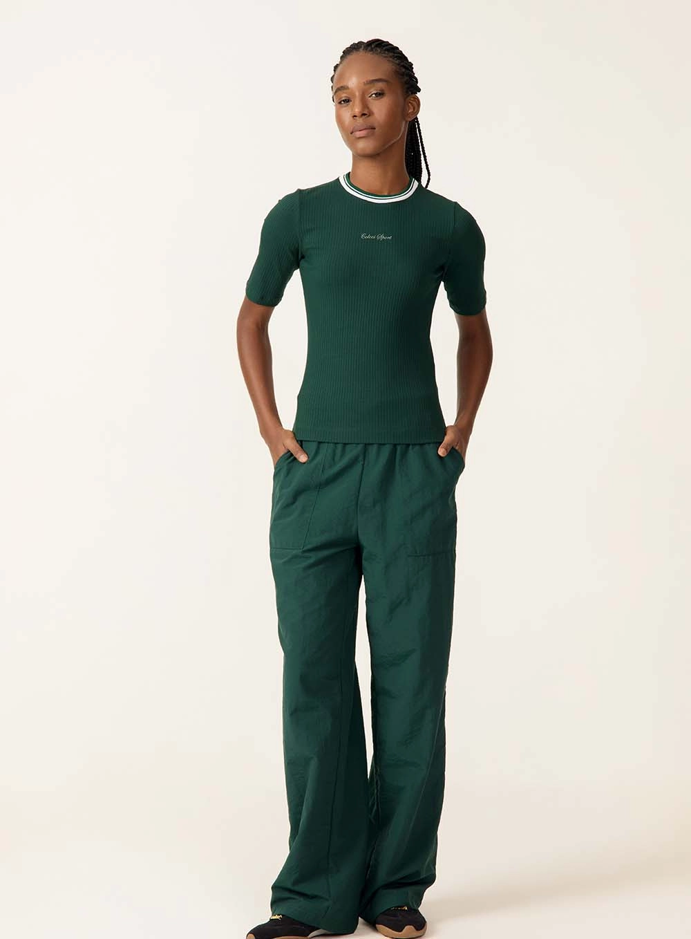 Blusa Ajustada Em Malha Canelada Verde